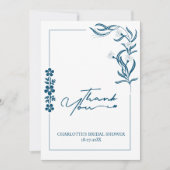 Bruidsjurk bloem & Typografie Donkerblauw   Bedankkaart (Voorkant)