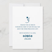 Bruidsjurk bloem & Typografie Donkerblauw   Bedankkaart (Achterkant)