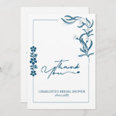 Bruidsjurk bloem & Typografie Donkerblauw   Bedankkaart (Voorkant / Achterkant)