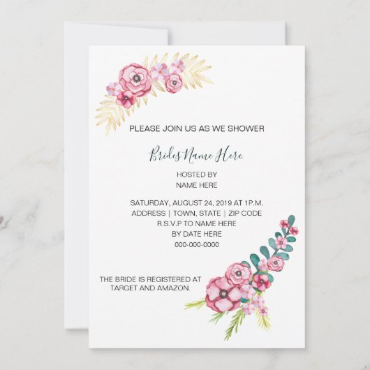 Bruidsjurk Bloemenkrans Bruiloftfeest Save The Date (Achterkant)