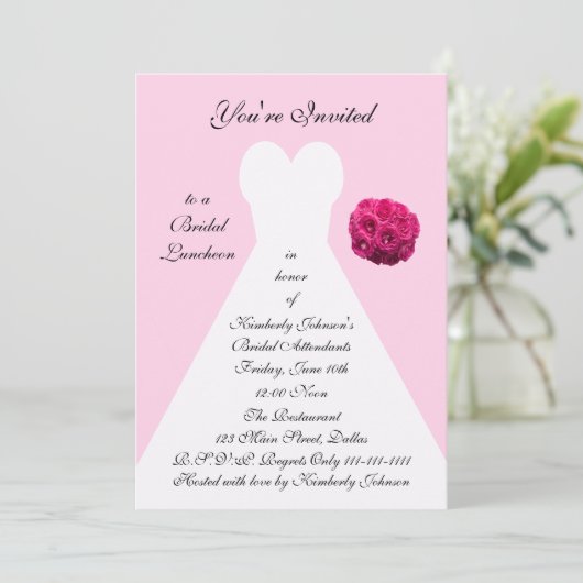 Bruidsjurk Bruidslunch uitnodiging — Roze (Staand voorkant)