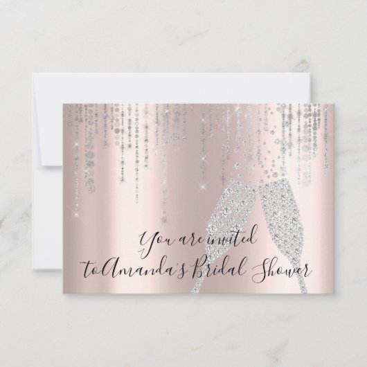 Bruidsjurk Champagne Glas Bubbles Zilveren Roos Kaart (Voorkant)