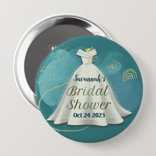 Bruidsjurk diep turkoois goud glitters ronde button 4,0 cm (Voorkant /achterkant)