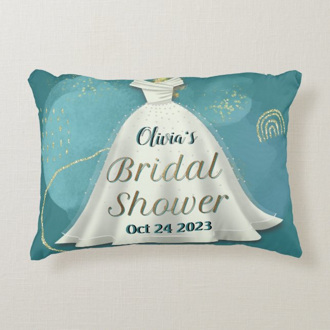 Bruidsjurk diep turquoise goud glitters  accent kussen (Voorkant)