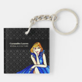 Bruidsjurk donker koningsblauwe cocktailjurk Zwart Sleutelhanger (Achterkant)