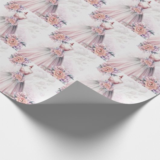 Bruidsjurk en bloemstukken Roze Cadeaupapier (Hoek)