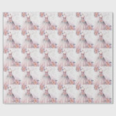 Bruidsjurk en botanische boeketten roze cadeaupapier (Vlak)