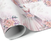 Bruidsjurk en botanische boeketten roze cadeaupapier (Rol Hoek)