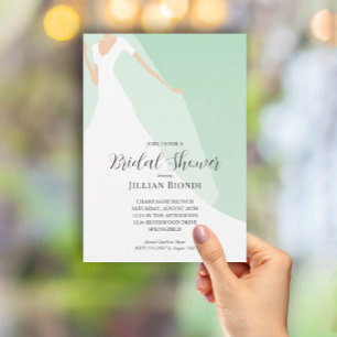 Bruidsjurk en sluier op een mintgroene baby shower kaart