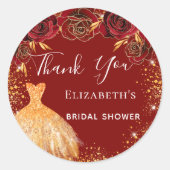 Bruidsjurk feest rood gouden jurk Dank je wel Ronde Sticker (Voorkant)