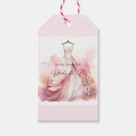 Bruidsjurk in het wit voor bruidsfeest  cadeaulabel
