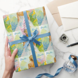 Bruidsjurk in witte jurk op abstracte achtergrond cadeaupapier