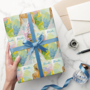 Bruidsjurk in witte jurk op abstracte achtergrond cadeaupapier