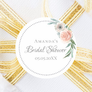 Bruidsjurk krans roze bloemen ronde sticker