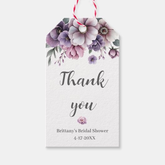 Bruidsjurk Lavendel Waterverf Bloemen Cadeaulabel (Voorkant)