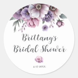 Bruidsjurk Lavendel Waterverf Bloemen  Ronde Sticker