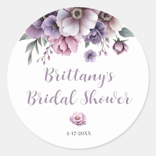 Bruidsjurk Lavendel Waterverf Bloemen Ronde Sticker (Voorkant)