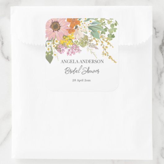 Bruidsjurk Lente Bloem Tuin Bruiloft Feest Papiere Vierkante Sticker (Tas)