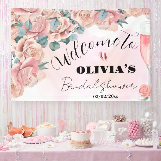 Bruidsjurk met bloemblaadjes & prosecco bruidsfees spandoek (Feest)