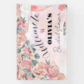 Bruidsjurk met bloemblaadjes & prosecco bruidsfees spandoek (Verticaal)