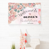 Bruidsjurk met bloemblaadjes & prosecco bruidsfees spandoek (Insitu)