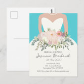 Bruidsjurk met bloemenboeket Bruidsdouche  Briefkaart (Voorkant / Achterkant)