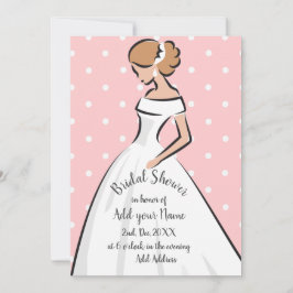 Bruidsjurk met roze polka stippen voor bruidsuitno kaart