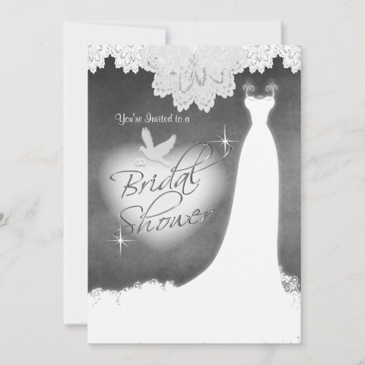 Bruidsjurk op schoolbord met kant & witte duif kaart (Voorkant)