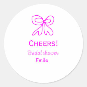 Bruidsjurk paarse roze strik bruidsdouche naam toe ronde sticker