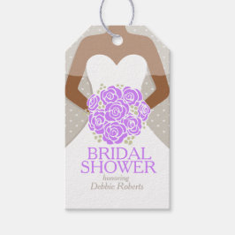 Bruidsjurk paarse rozen proefhuwelijk cadeaulabel