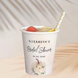 Bruidsjurk pompoen herfst crème roze goud papieren bekers