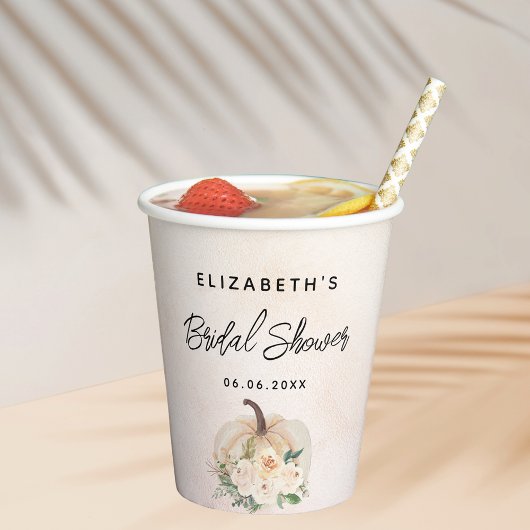 Bruidsjurk pompoen herfst crème roze goud papieren bekers