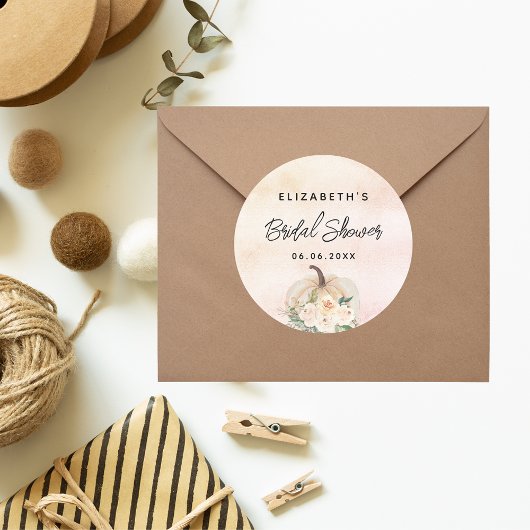 Bruidsjurk pompoen herfst crème roze goud ronde sticker