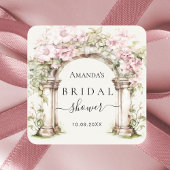 Bruidsjurk roze bloemen marmeren boog vierkante sticker