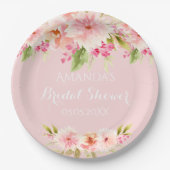 Bruidsjurk roze bloemen papieren bordje (Voorkant)