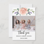 Bruidsjurk roze gouden lavendel bloemige foto bedankkaart (Voorkant)