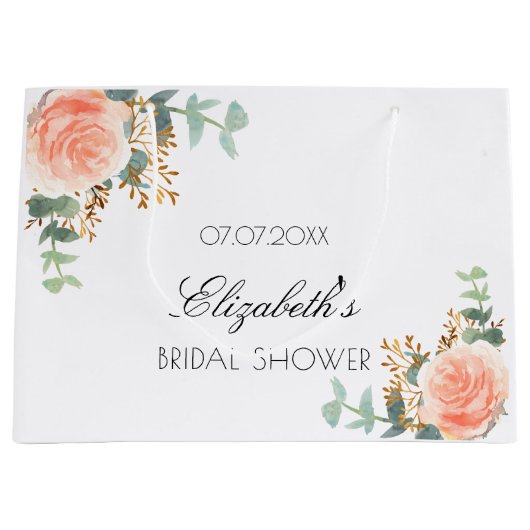 Bruidsjurk roze goudroze eucalyptus bloemen  groot cadeauzakje (Voorkant)