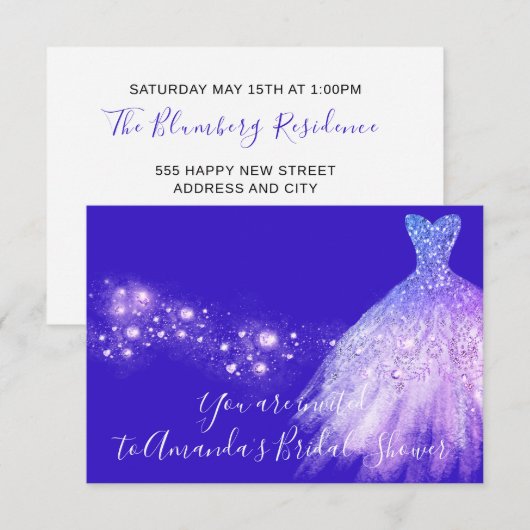 Bruidsjurk Roze Paars Glitters Koningsblauw Kobalt Kaart (Voorkant / Achterkant)