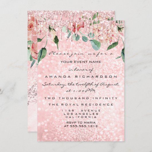 Bruidsjurk Roze Roos Bloemen Kaart (Voorkant / Achterkant)