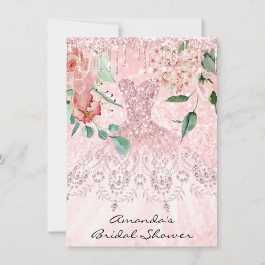 Bruidsjurk Roze Roos Bloemen Kaart (Achterkant)