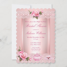 Bruidsjurk Roze rozen Theehuis Feest Kaart