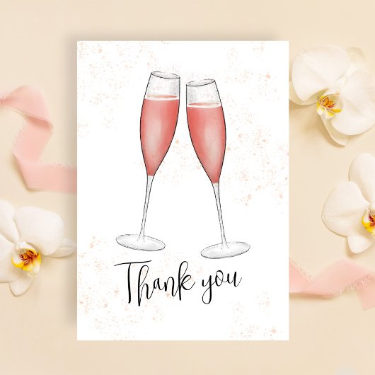 Bruidsjurk Roze Waterverf Champagne Bedankkaart