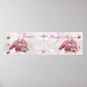 Bruidsjurk Shower Banner Wit Roze Bloemen Poster