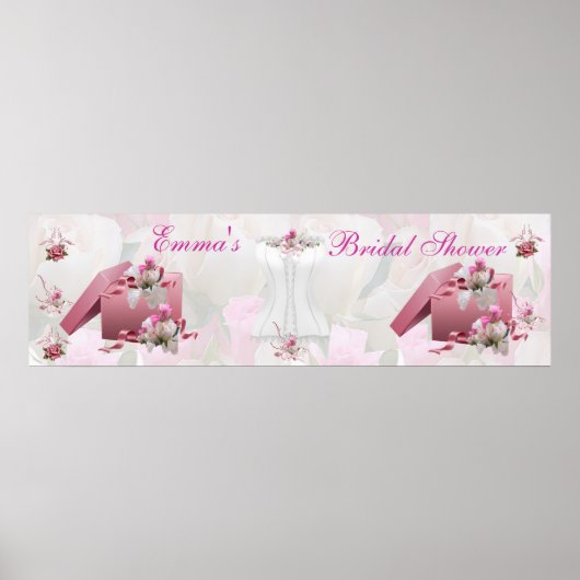 Bruidsjurk Shower Banner Wit Roze Bloemen Poster (Voorkant)