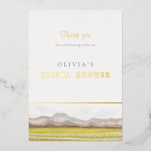 Bruidsjurk Shower Bedankkaart met Prairies in Bloe Folie Uitnodiging (Voorkant)