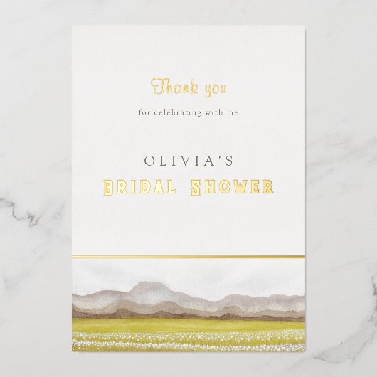 Bruidsjurk Shower Bedankkaart Prairies in Bloom Folie Uitnodiging (Voorkant)