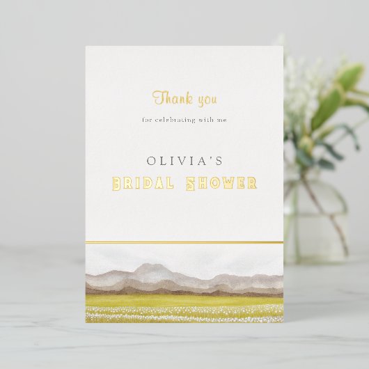 Bruidsjurk Shower Bedankkaart Prairies in Bloom Folie Uitnodiging (Staand Voorkant)