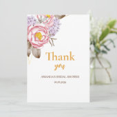 Bruidsjurk shower bloemige eucalyptus roze goud ro bedankkaart (Staand voorkant)