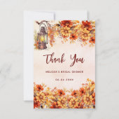 Bruidsjurk shower herfst oranje bloemenlamp bedankkaart (Voorkant)