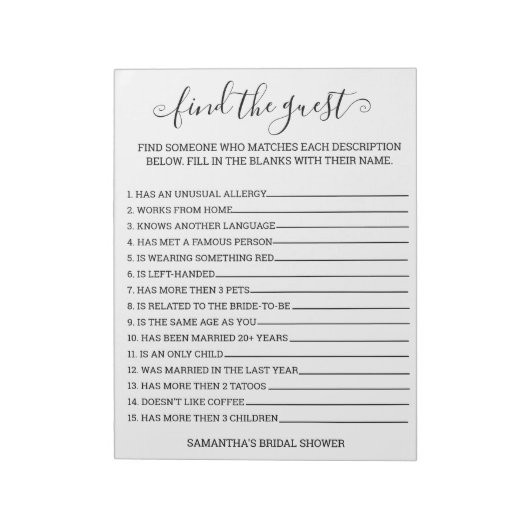 Bruidsjurk Shower Vind de gast spel Notitieblok (Linkerzijde)